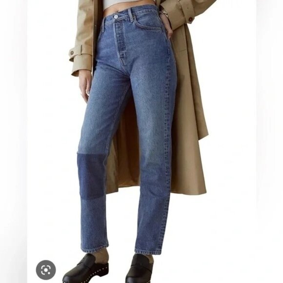 NWT Reformation Cynthia Patch High Rise Straight Jeans in Arroyo Size 29 - Picture 1 of 9